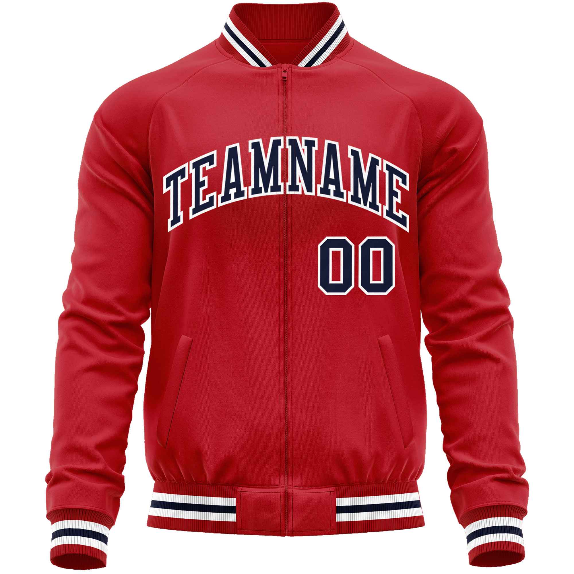 Custom Red Navy Classic Style Varsity Full-Zip Letterman Baseball Jacket