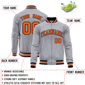 Custom Gray Orange Classic Style Varsity Full-Zip Letterman Baseball Jacket