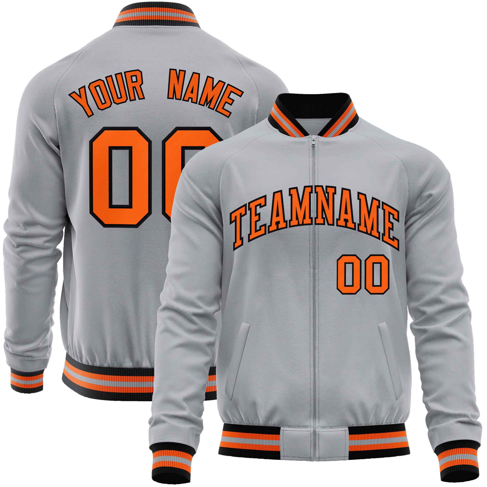 Custom Gray Orange Classic Style Varsity Full-Zip Letterman Baseball Jacket