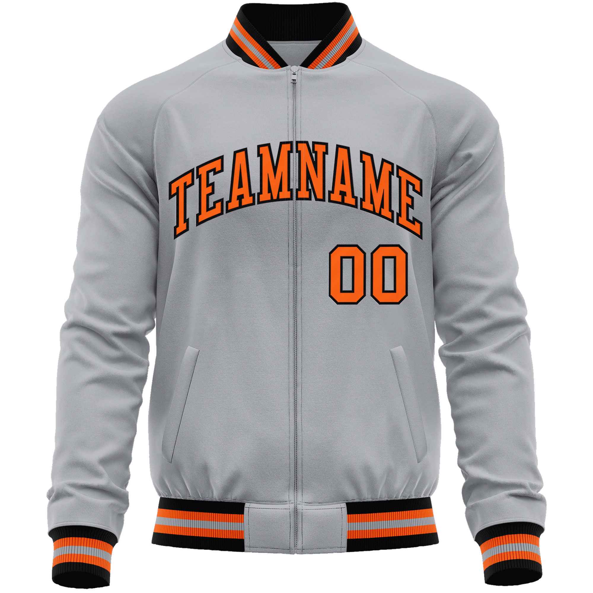 Custom Gray Orange Classic Style Varsity Full-Zip Letterman Baseball Jacket