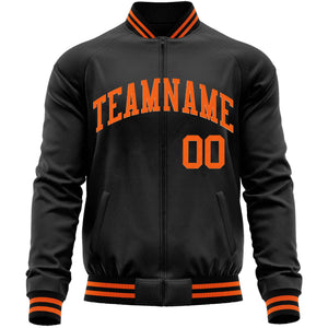 Custom Black Orange Classic Style Varsity Full-Zip Letterman Baseball Jacket