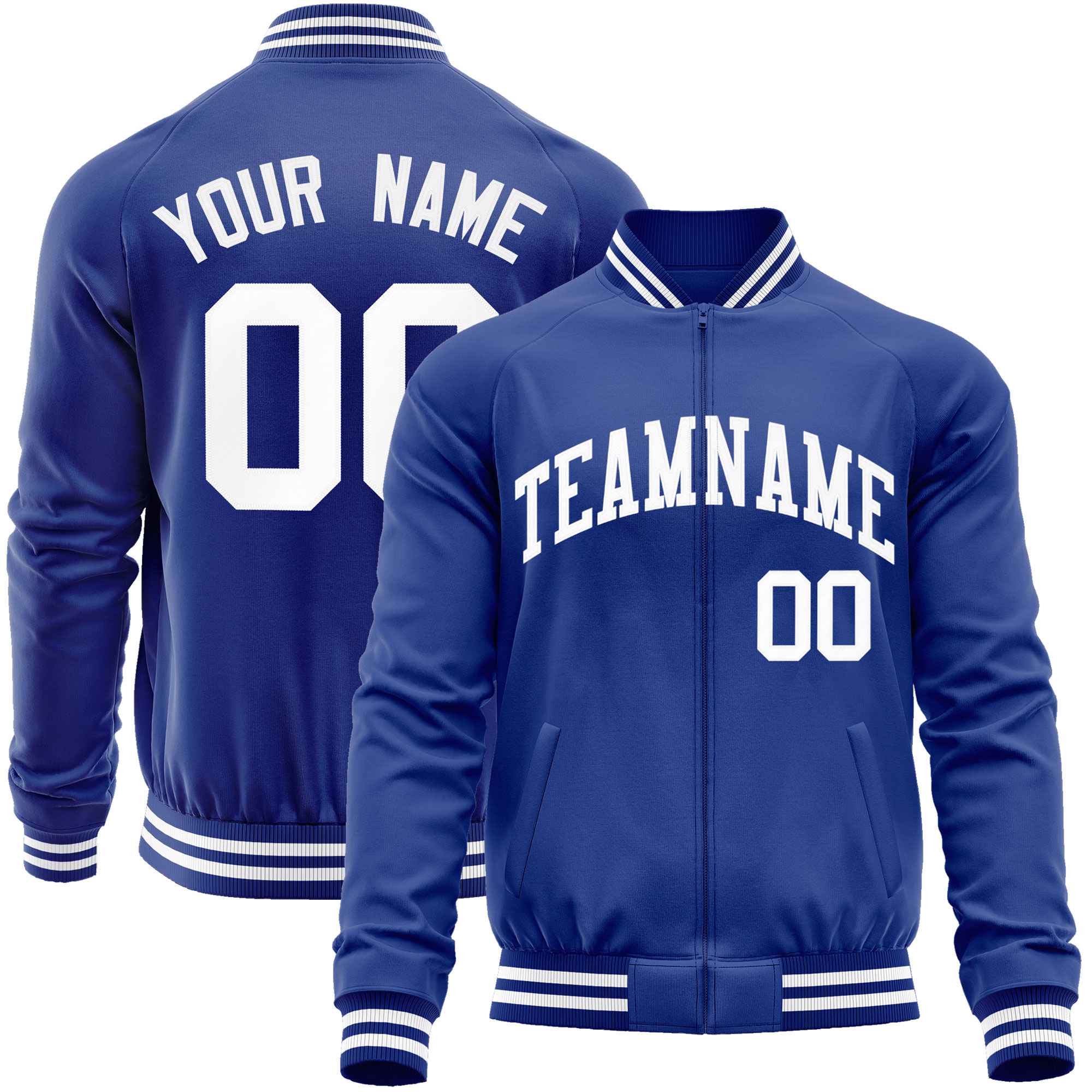 Custom Royal White Classic Style Varsity Full-Zip Letterman Baseball Jacket