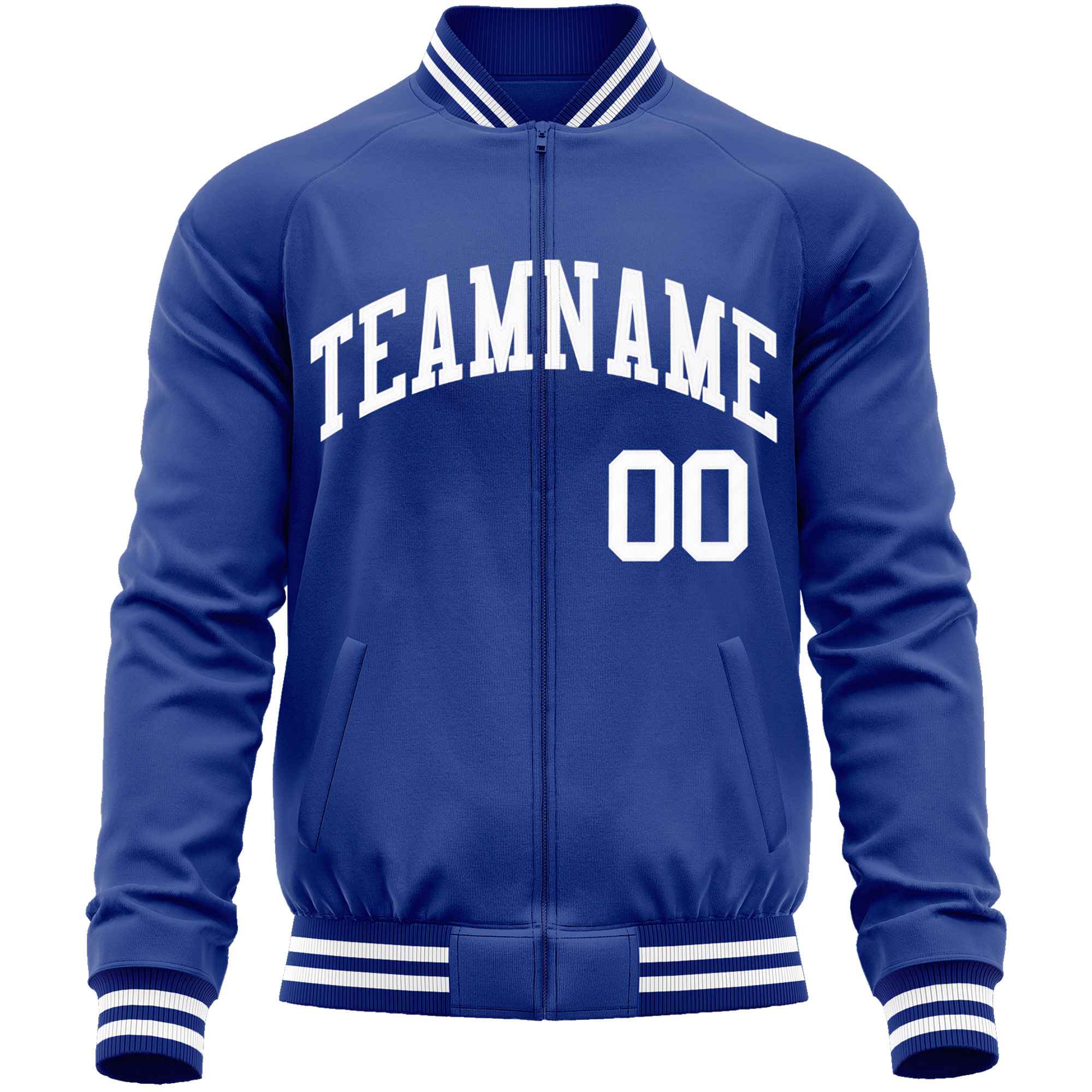 Custom Royal White Classic Style Varsity Full-Zip Letterman Baseball Jacket