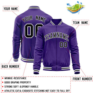 Custom Purple Black Classic Style Varsity Full-Zip Letterman Baseball Jacket