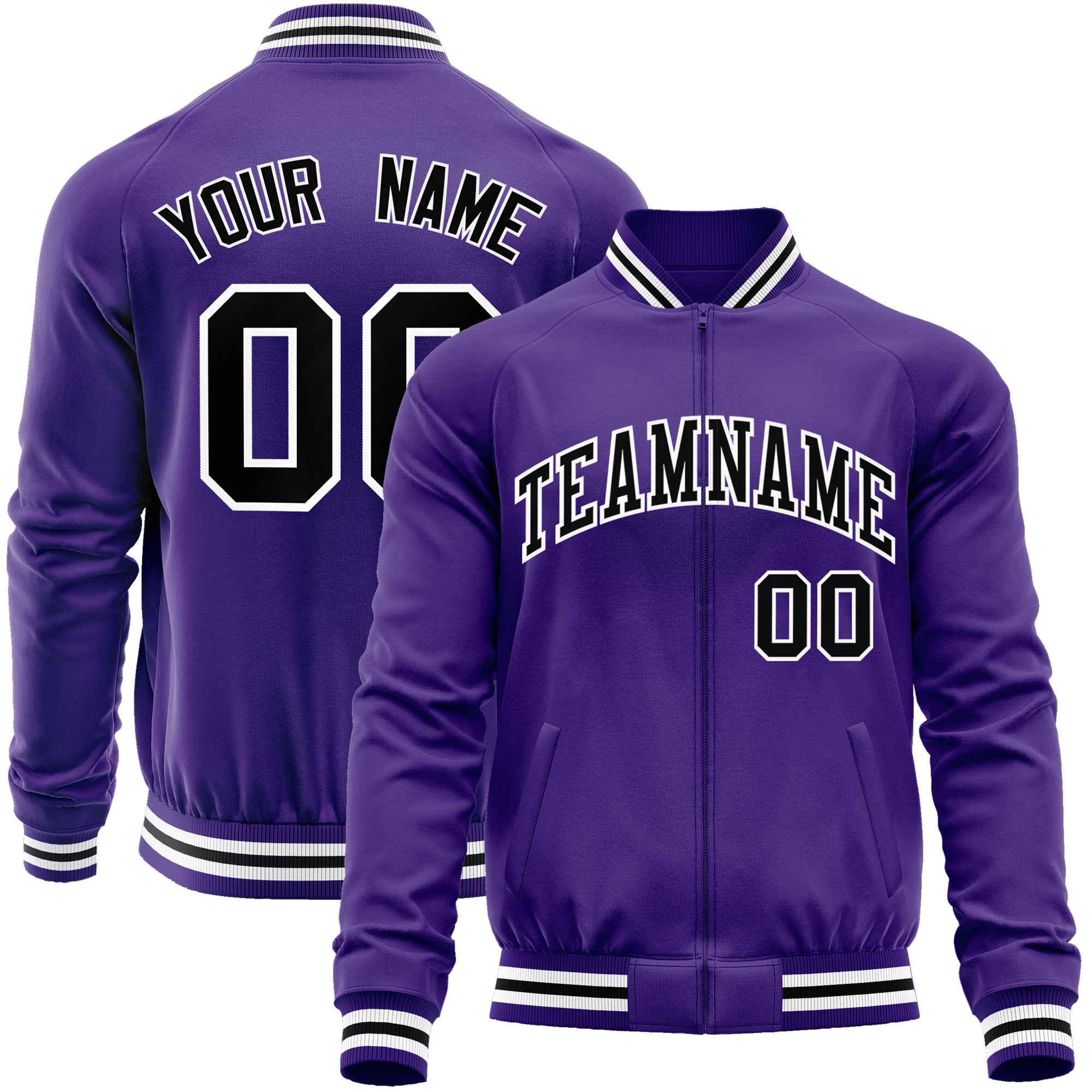 Custom Purple Black Classic Style Varsity Full-Zip Letterman Baseball Jacket