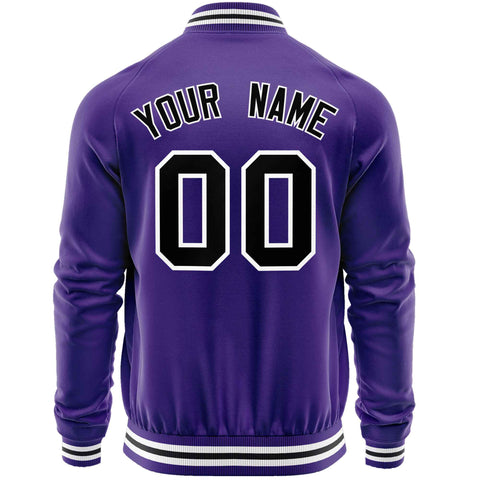 Custom Purple Black Classic Style Varsity Full-Zip Letterman Baseball Jacket