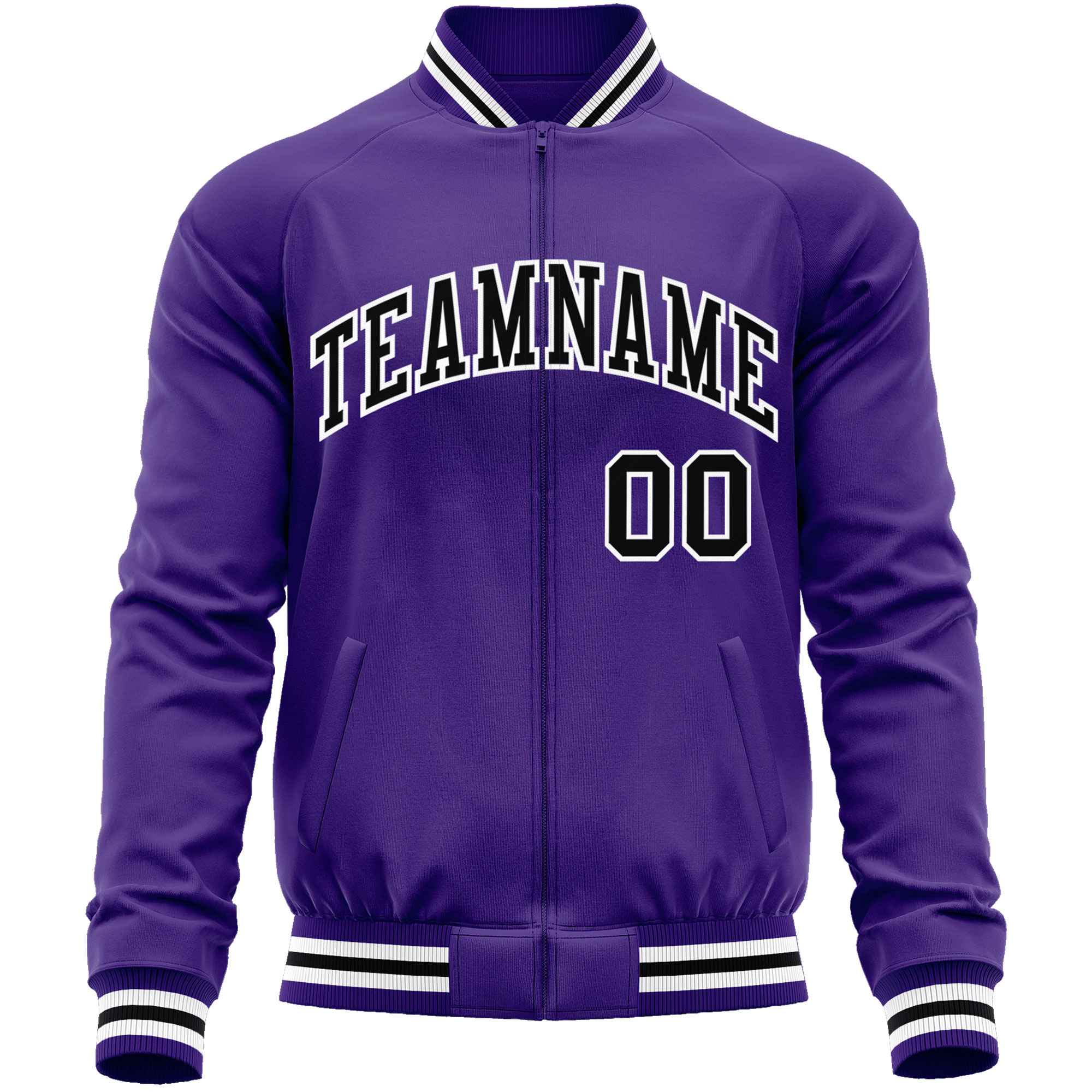 Custom Purple Black Classic Style Varsity Full-Zip Letterman Baseball Jacket