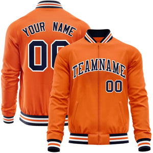 Custom Orange Navy Classic Style Varsity Full-Zip Letterman Baseball Jacket