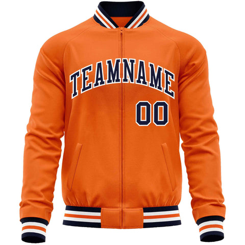 Custom Orange Navy Classic Style Varsity Full-Zip Letterman Baseball Jacket