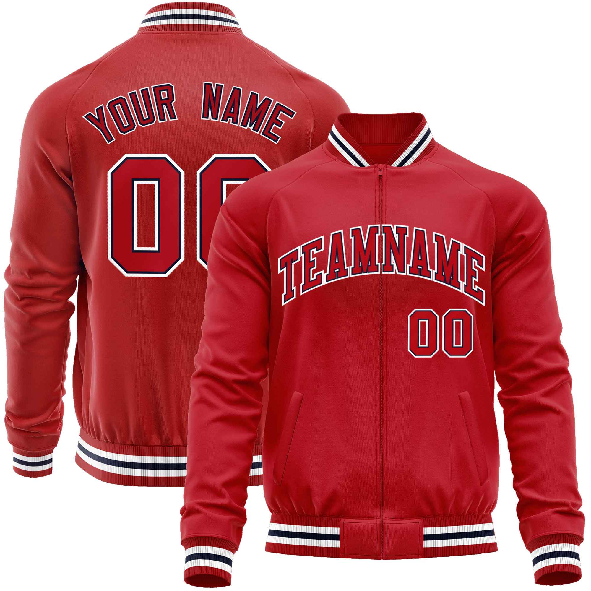 Custom Red White Classic Style Varsity Full-Zip Letterman Baseball Jacket