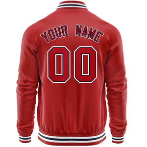 Custom Red White Classic Style Varsity Full-Zip Letterman Baseball Jacket