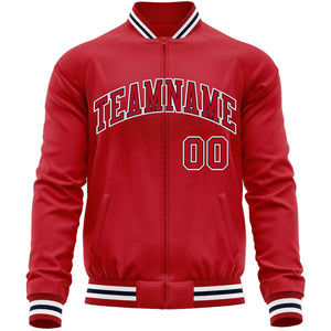 Custom Red White Classic Style Varsity Full-Zip Letterman Baseball Jacket