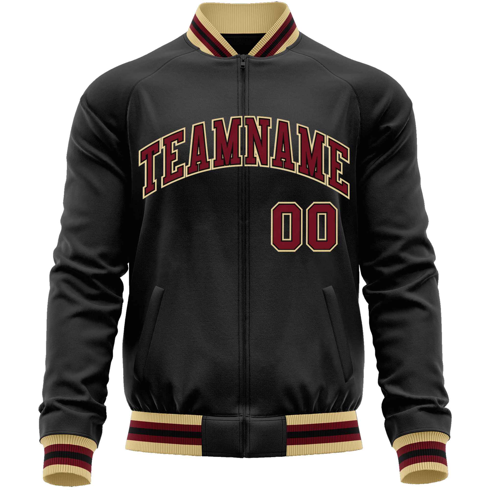 Custom Black Crimson Classic Style Varsity Full-Zip Letterman Baseball Jacket