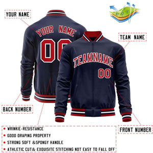 Custom Navy Red Classic Style Varsity Full-Zip Letterman Baseball Jacket