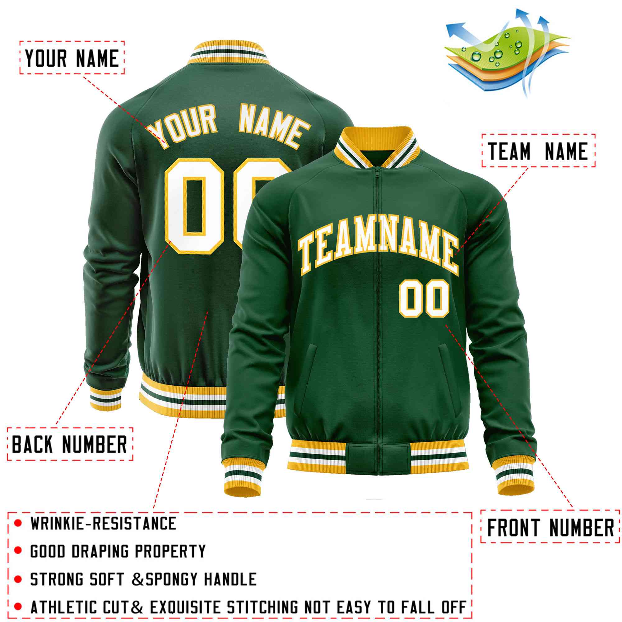 Custom Green White Classic Style Varsity Full-Zip Letterman Baseball Jacket