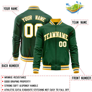 Custom Green White Classic Style Varsity Full-Zip Letterman Baseball Jacket