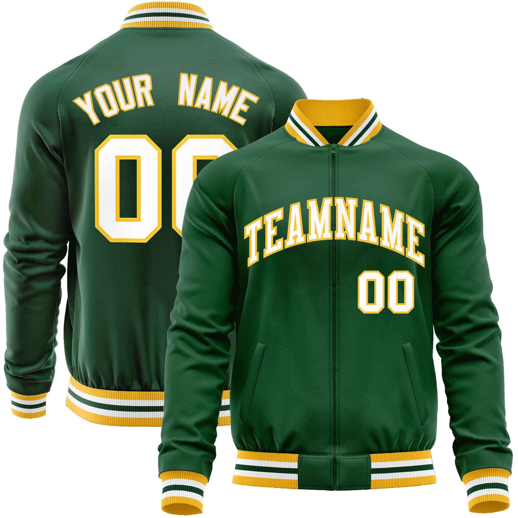 Custom Green White Classic Style Varsity Full-Zip Letterman Baseball Jacket