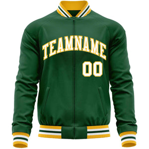 Custom Green White Classic Style Varsity Full-Zip Letterman Baseball Jacket