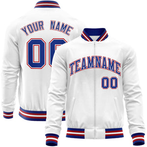 Custom White Royal Classic Style Varsity Full-Zip Letterman Baseball Jacket