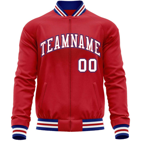 Custom Red White Classic Style Varsity Full-Zip Letterman Baseball Jacket