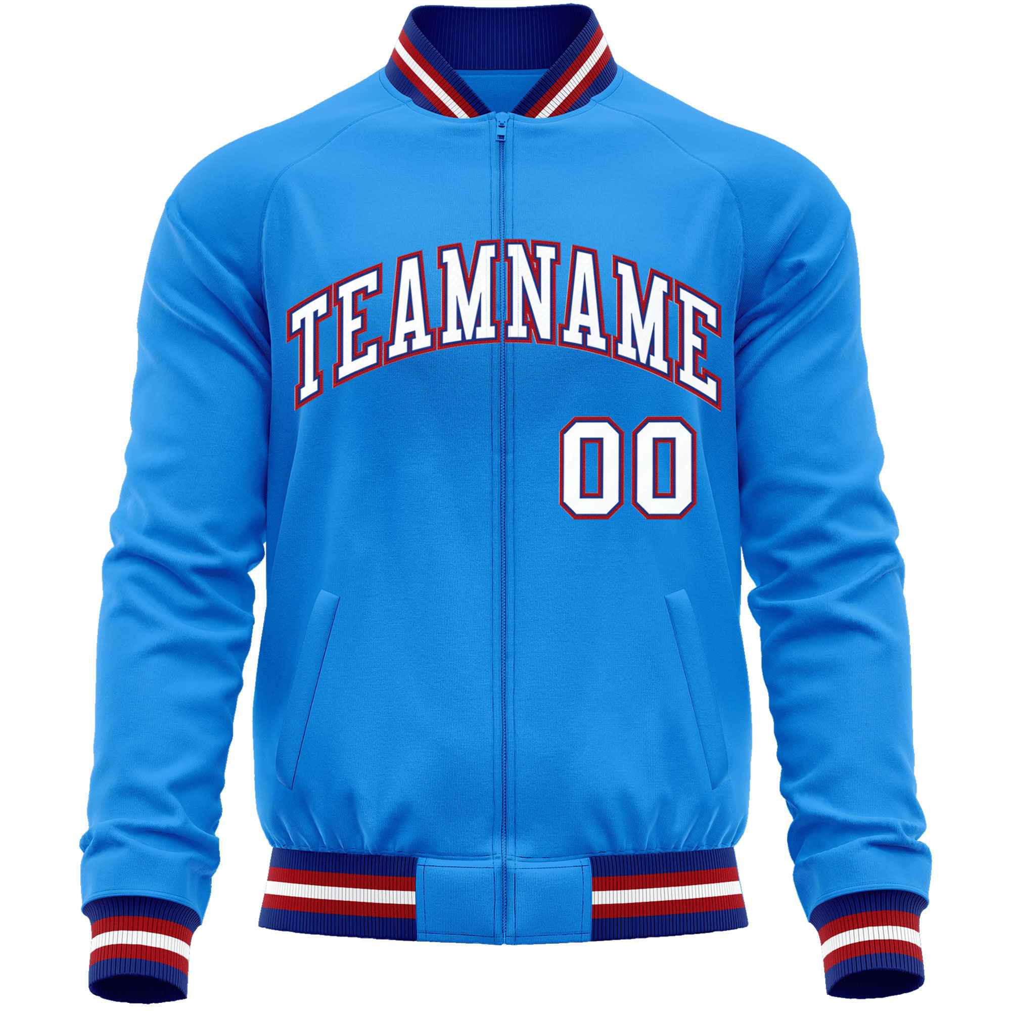 Custom Powder Blue White Classic Style Varsity Full-Zip Letterman Baseball Jacket