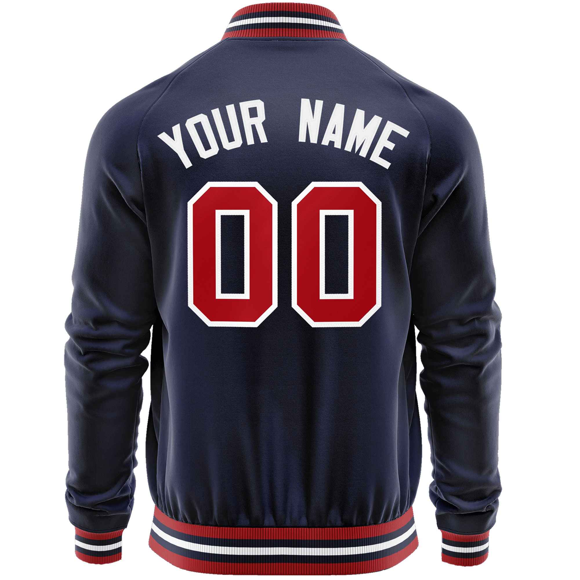 Custom Navy Red Classic Style Varsity Full-Zip Letterman Baseball Jacket