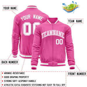 Custom Pink White Classic Style Varsity Full-Zip Letterman Baseball Jacket