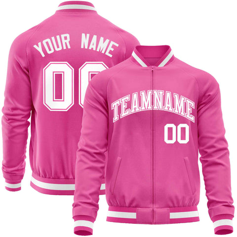 Custom Pink White Classic Style Varsity Full-Zip Letterman Baseball Jacket