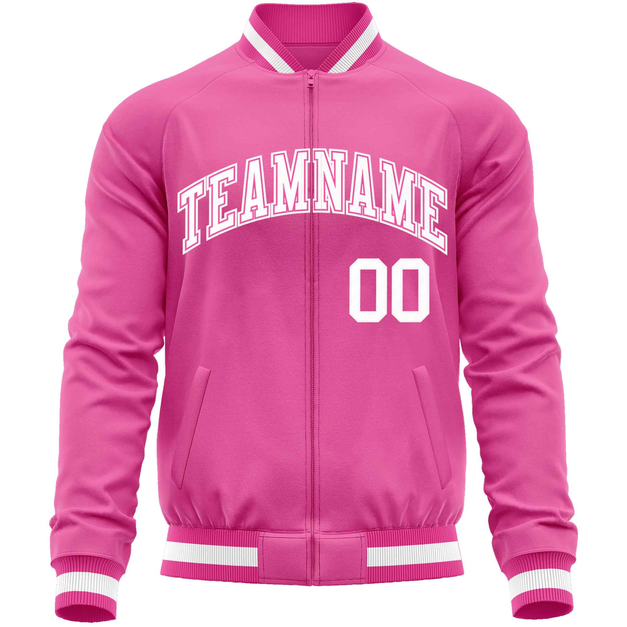 Custom Pink White Classic Style Varsity Full-Zip Letterman Baseball Jacket