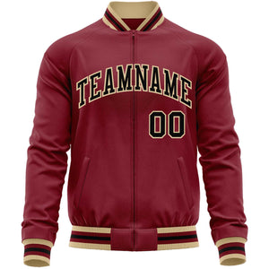 Custom Crimson Black Classic Style Varsity Full-Zip Letterman Baseball Jacket