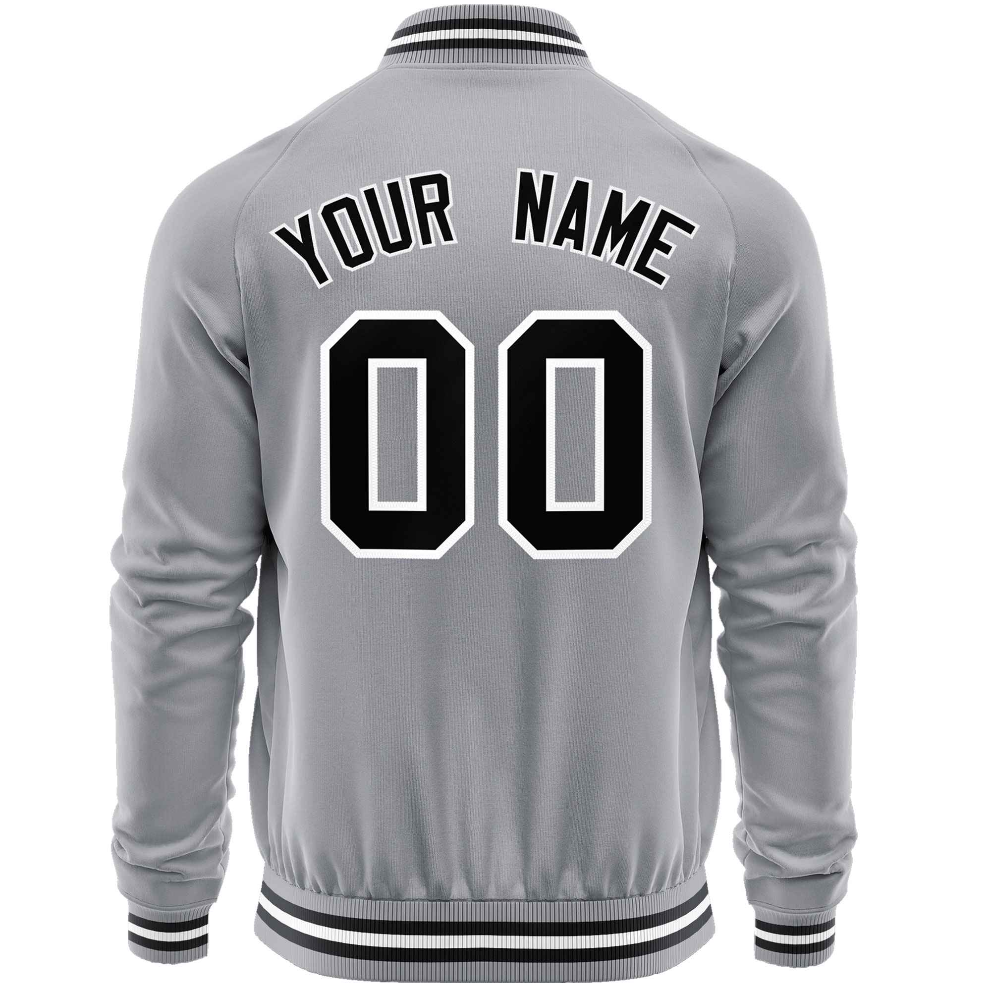 Custom Gray Black Classic Style Varsity Full-Zip Letterman Baseball Jacket