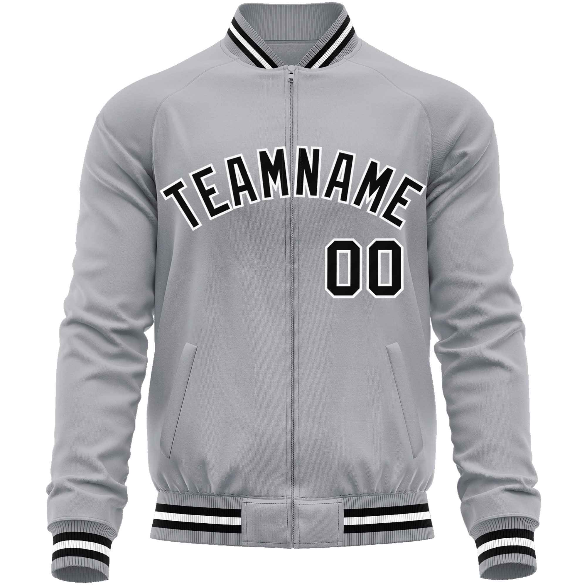 Custom Gray Black Classic Style Varsity Full-Zip Letterman Baseball Jacket