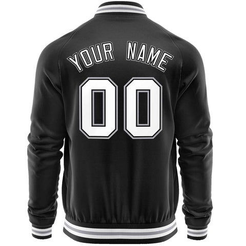 Custom Black White Classic Style Varsity Full-Zip Letterman Baseball Jacket