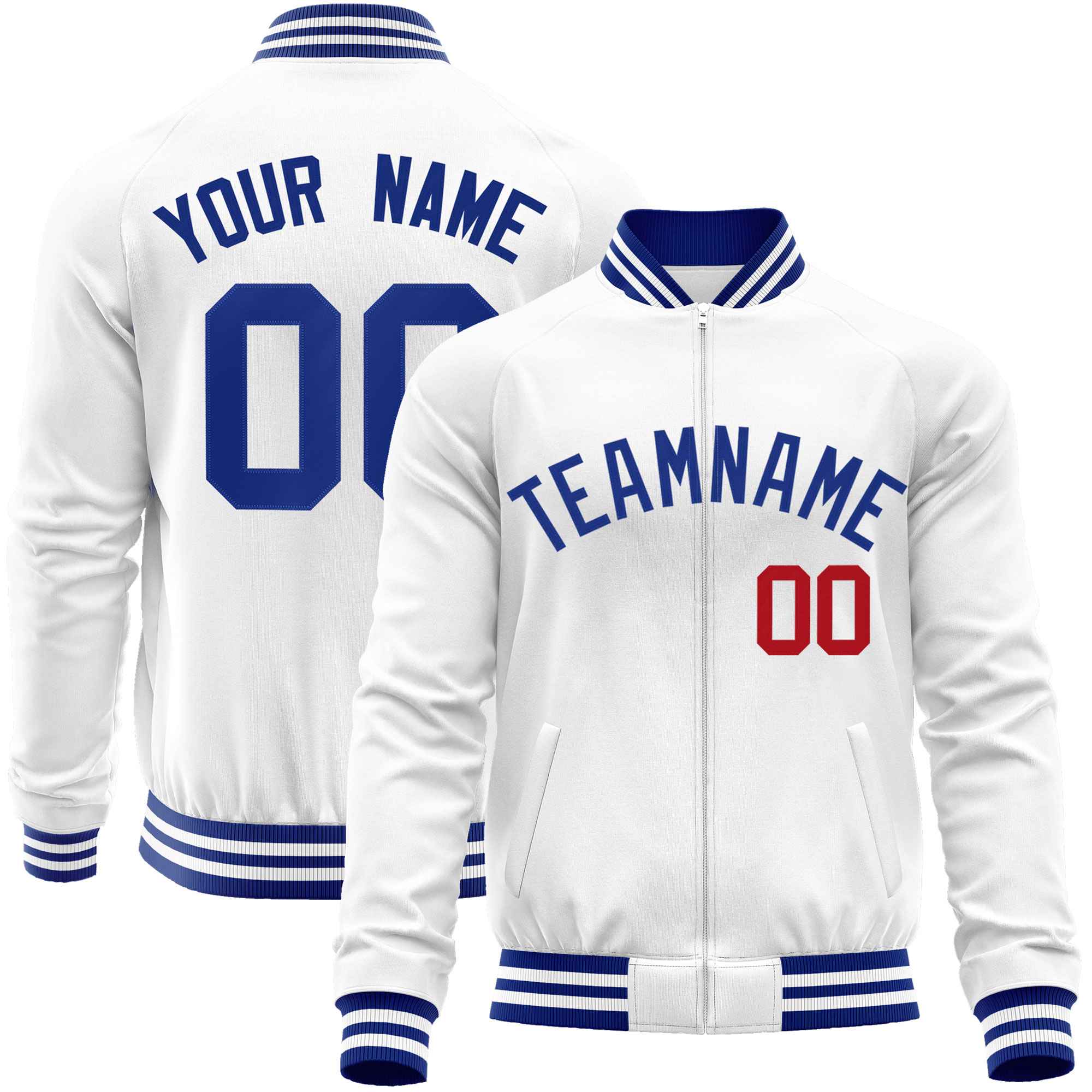 Custom White Royal Classic Style Varsity Full-Zip Letterman Baseball Jacket