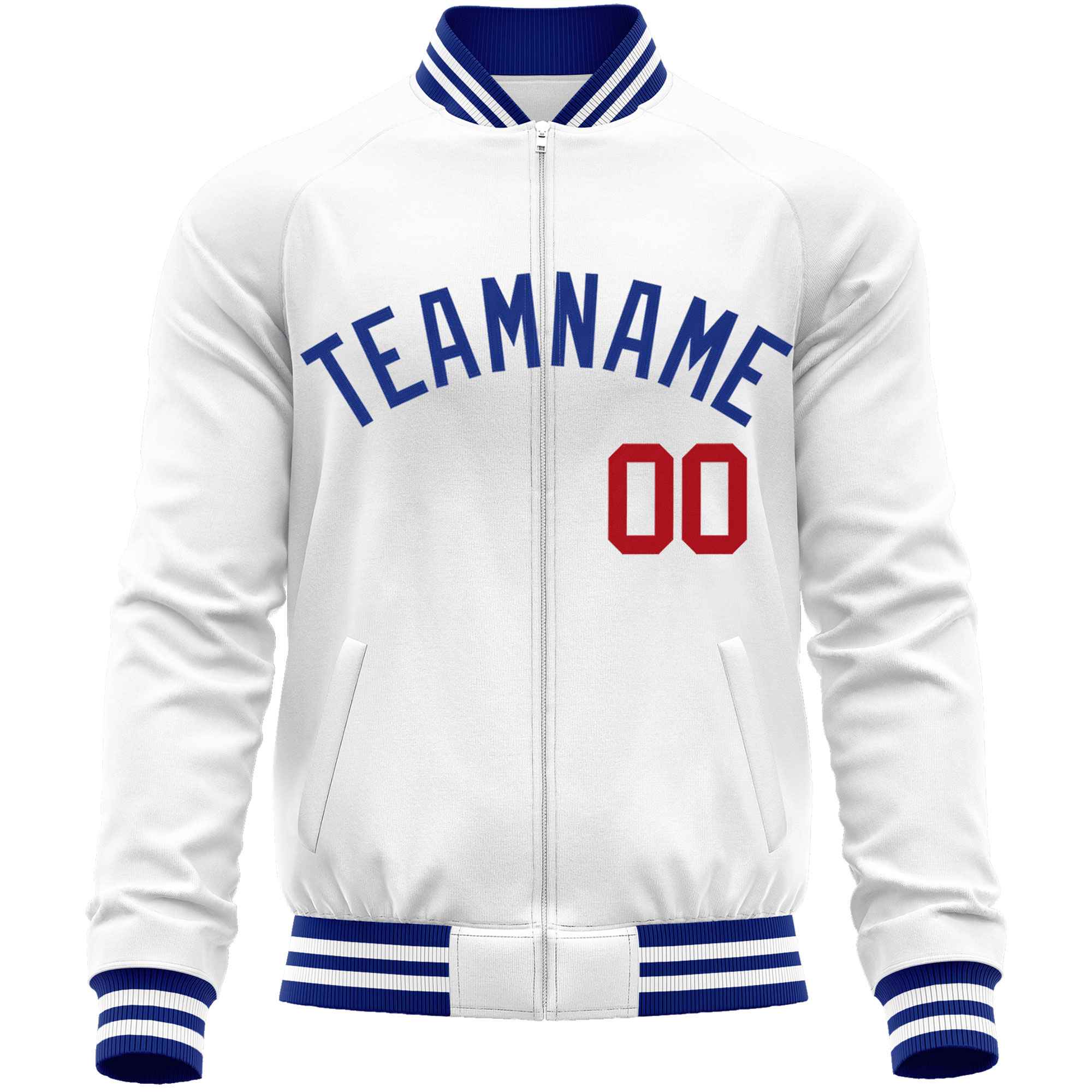 Custom White Royal Classic Style Varsity Full-Zip Letterman Baseball Jacket