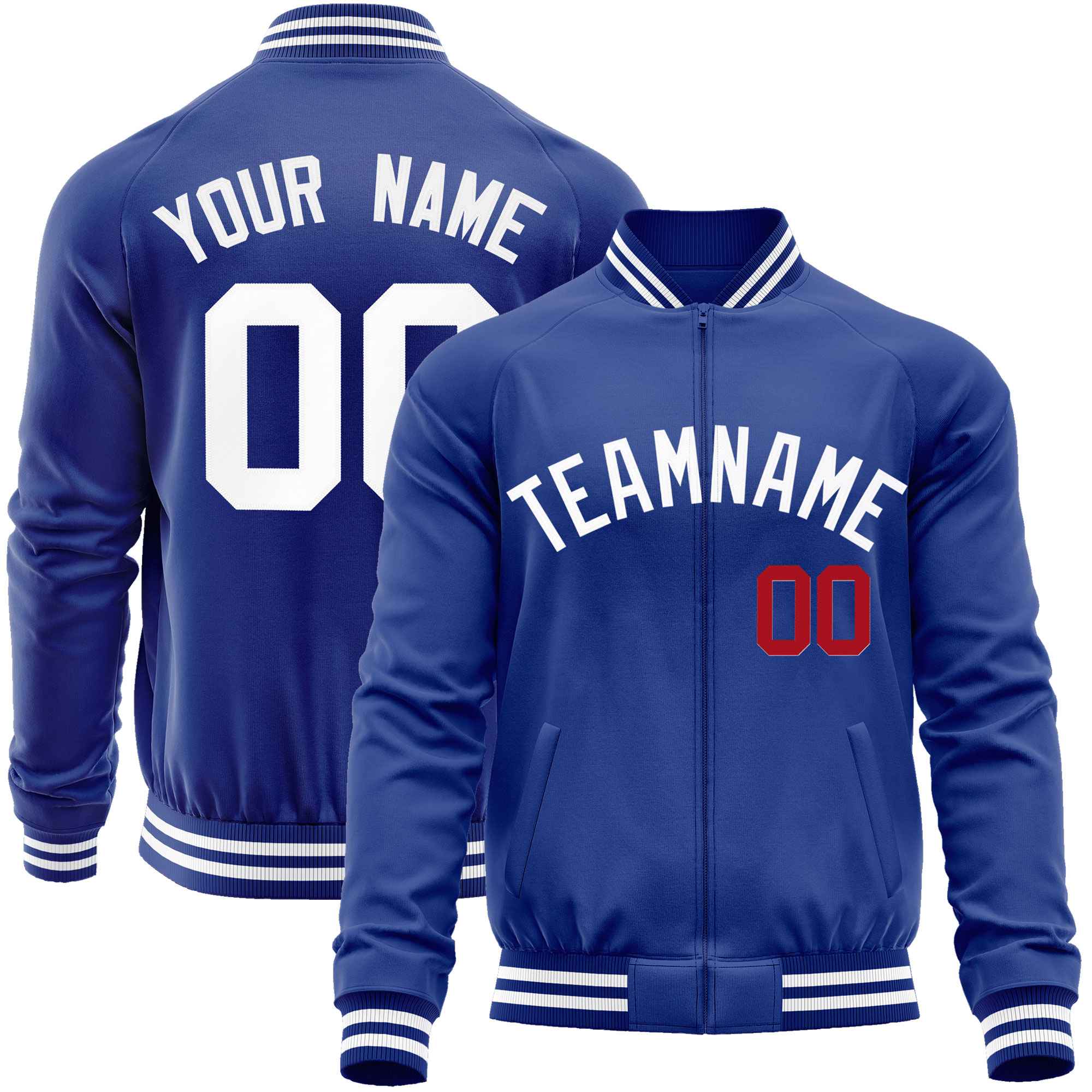 Custom Royal White Classic Style Varsity Full-Zip Letterman Baseball Jacket