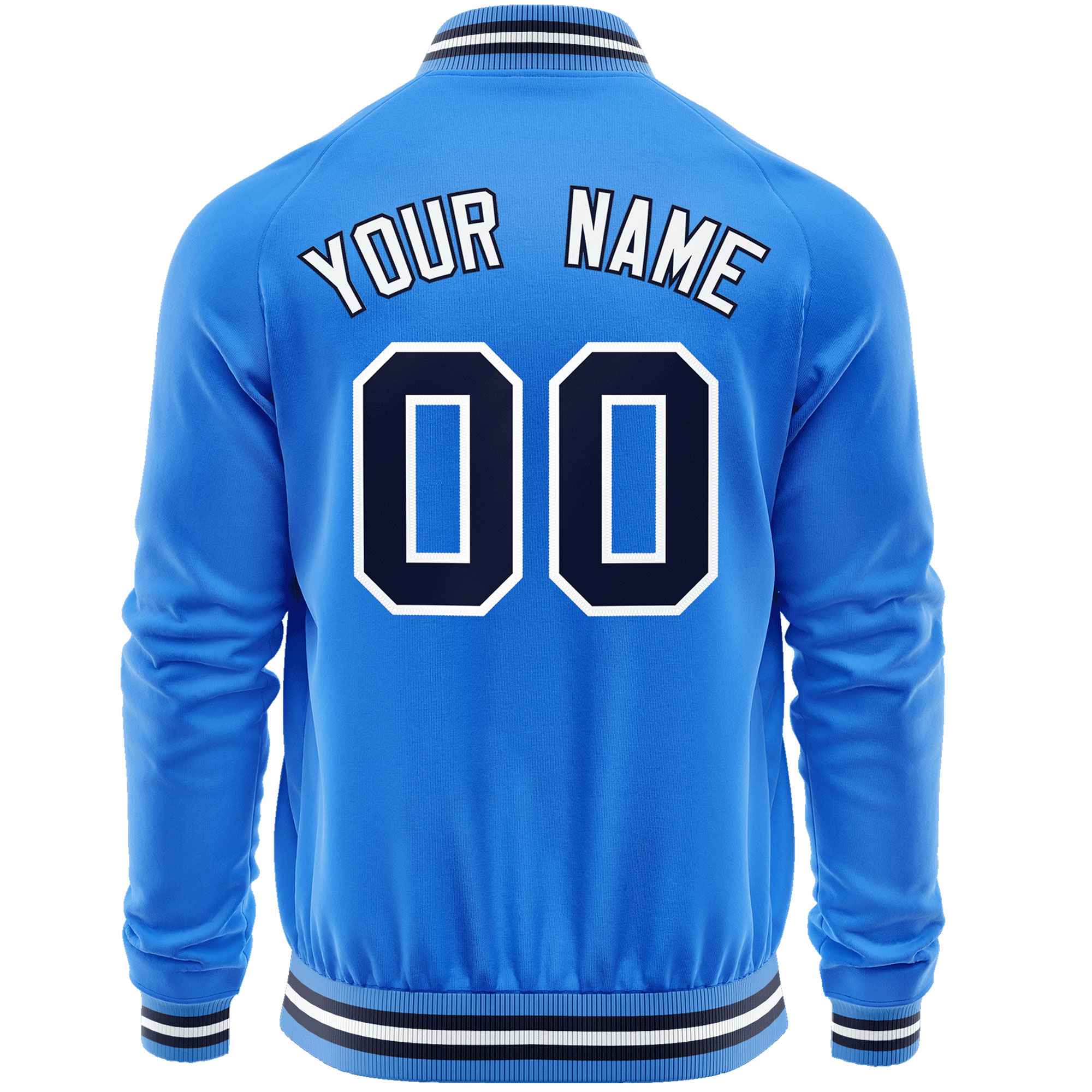 Custom Powder Blue Navy Classic Style Varsity Full-Zip Letterman Baseball Jacket