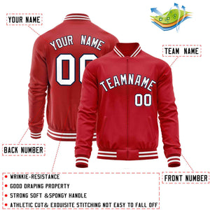 Custom Red White Classic Style Varsity Full-Zip Letterman Baseball Jacket