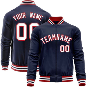 Custom Navy White Classic Style Varsity Full-Zip Letterman Baseball Jacket