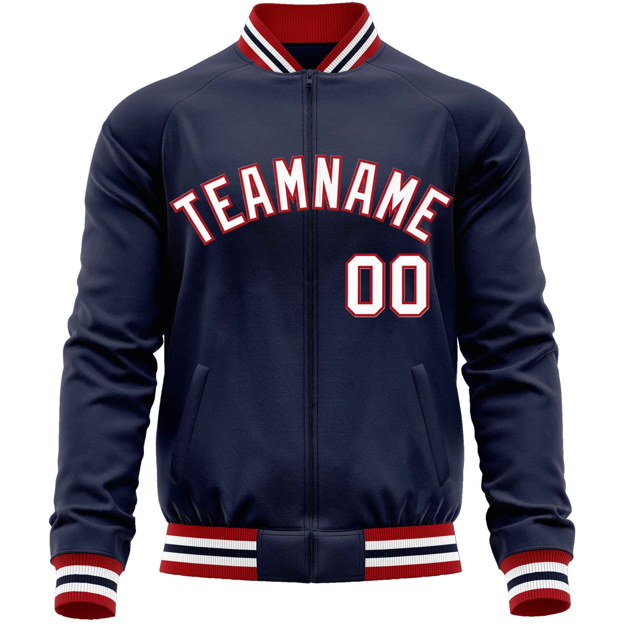 Custom Navy White Classic Style Varsity Full-Zip Letterman Baseball Jacket