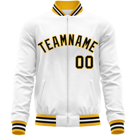Custom White Black Classic Style Varsity Full-Zip Letterman Baseball Jacket