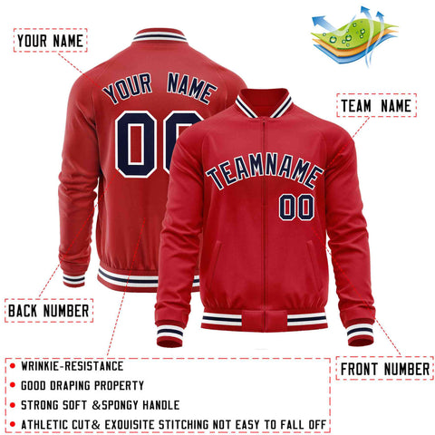 Custom Red Navy Classic Style Varsity Full-Zip Letterman Baseball Jacket