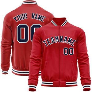 Custom Red Navy Classic Style Varsity Full-Zip Letterman Baseball Jacket