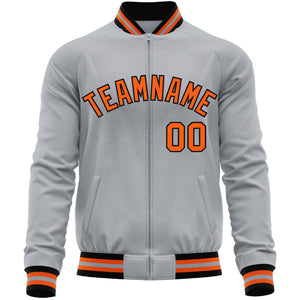 Custom Gray Orange Classic Style Varsity Full-Zip Letterman Baseball Jacket