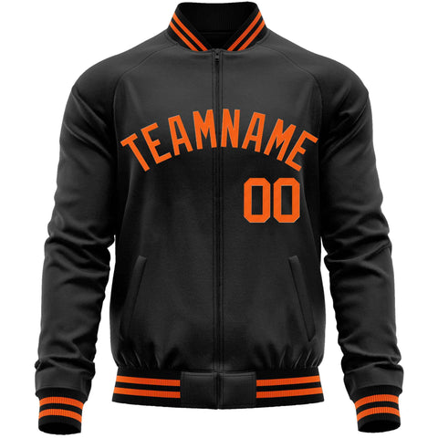 Custom Black Orange Classic Style Varsity Full-Zip Letterman Baseball Jacket