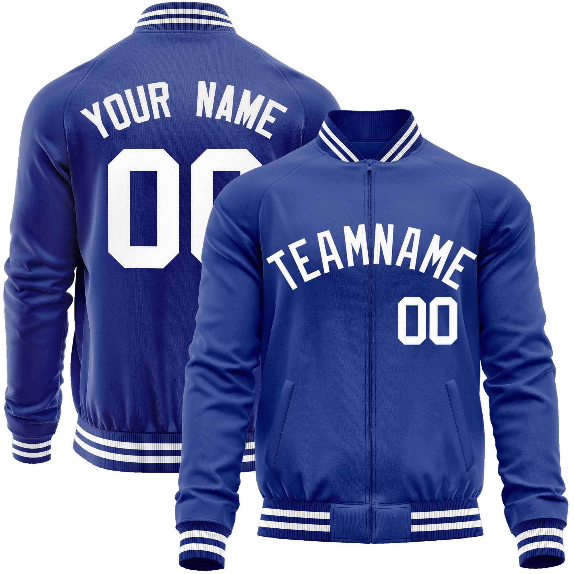 Custom Royal White Classic Style Varsity Full-Zip Letterman Baseball Jacket