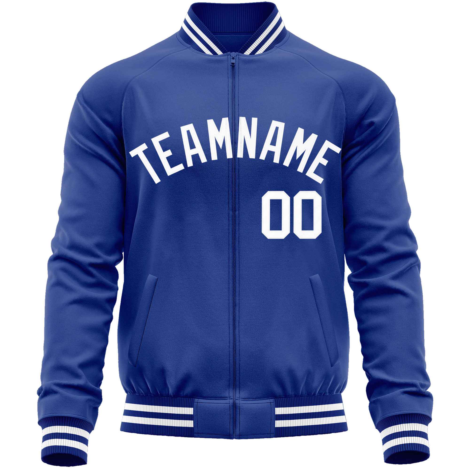 Custom Royal White Classic Style Varsity Full-Zip Letterman Baseball Jacket