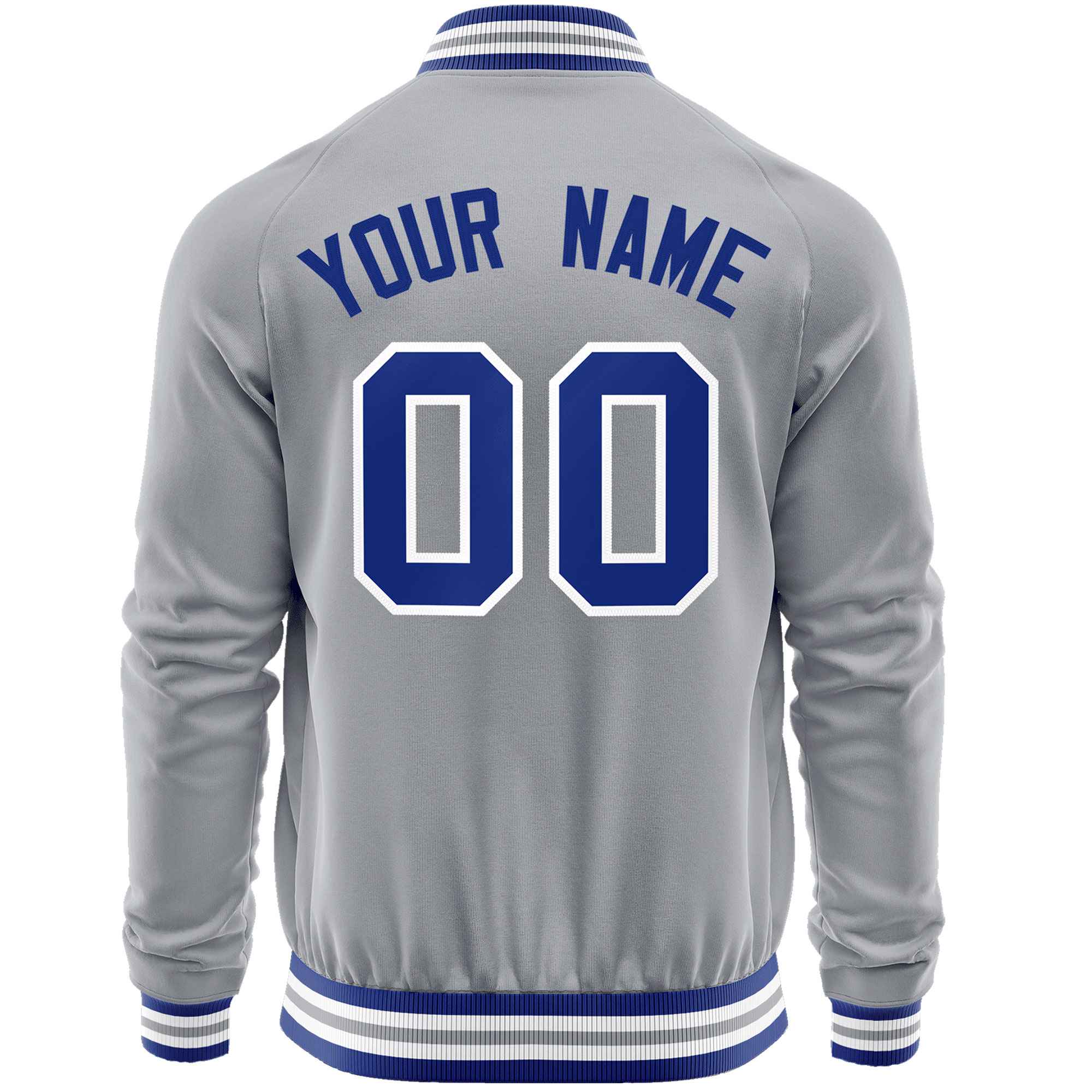 Custom Gray Royal Classic Style Varsity Full-Zip Letterman Baseball Jacket