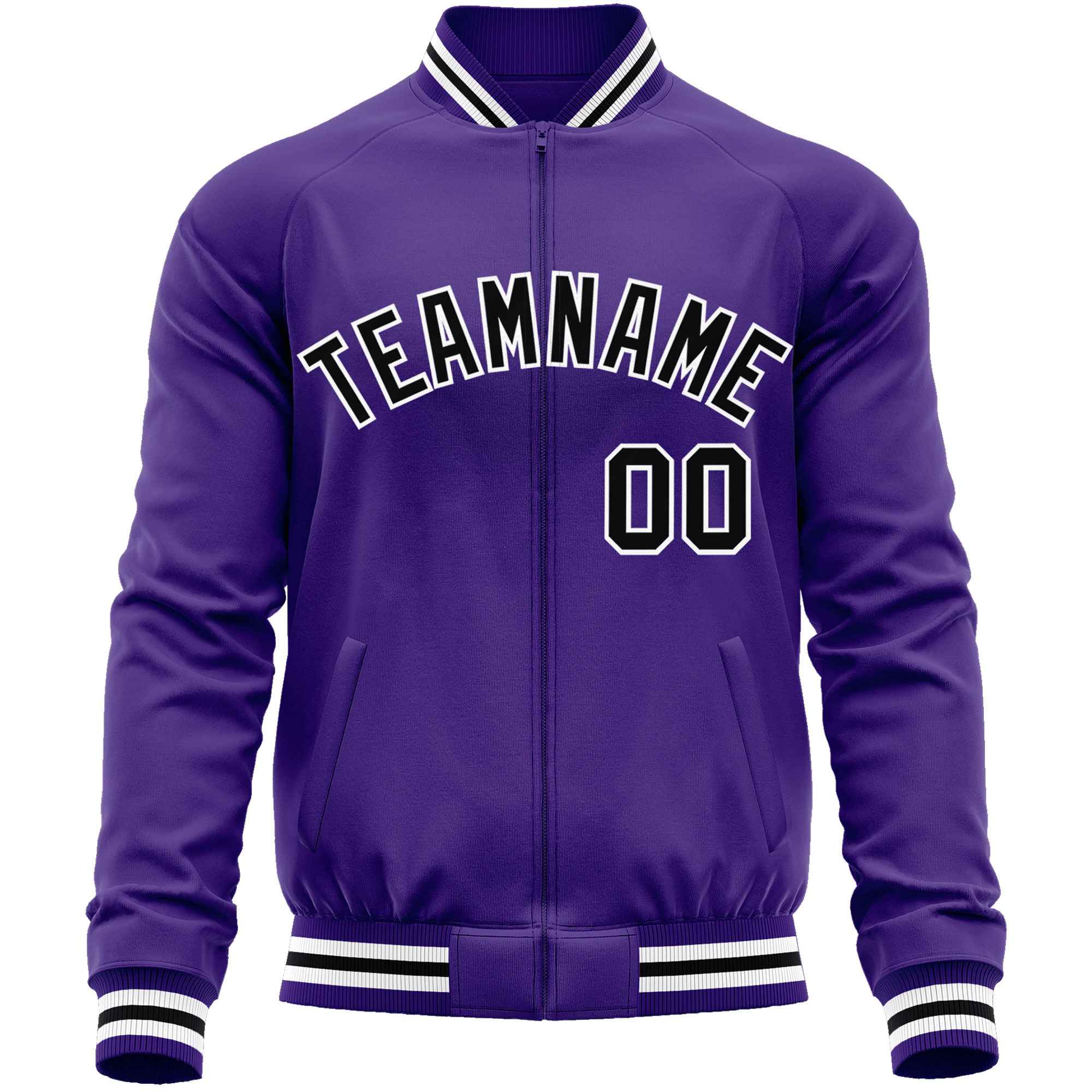 Custom Purple Black Classic Style Varsity Full-Zip Letterman Baseball Jacket