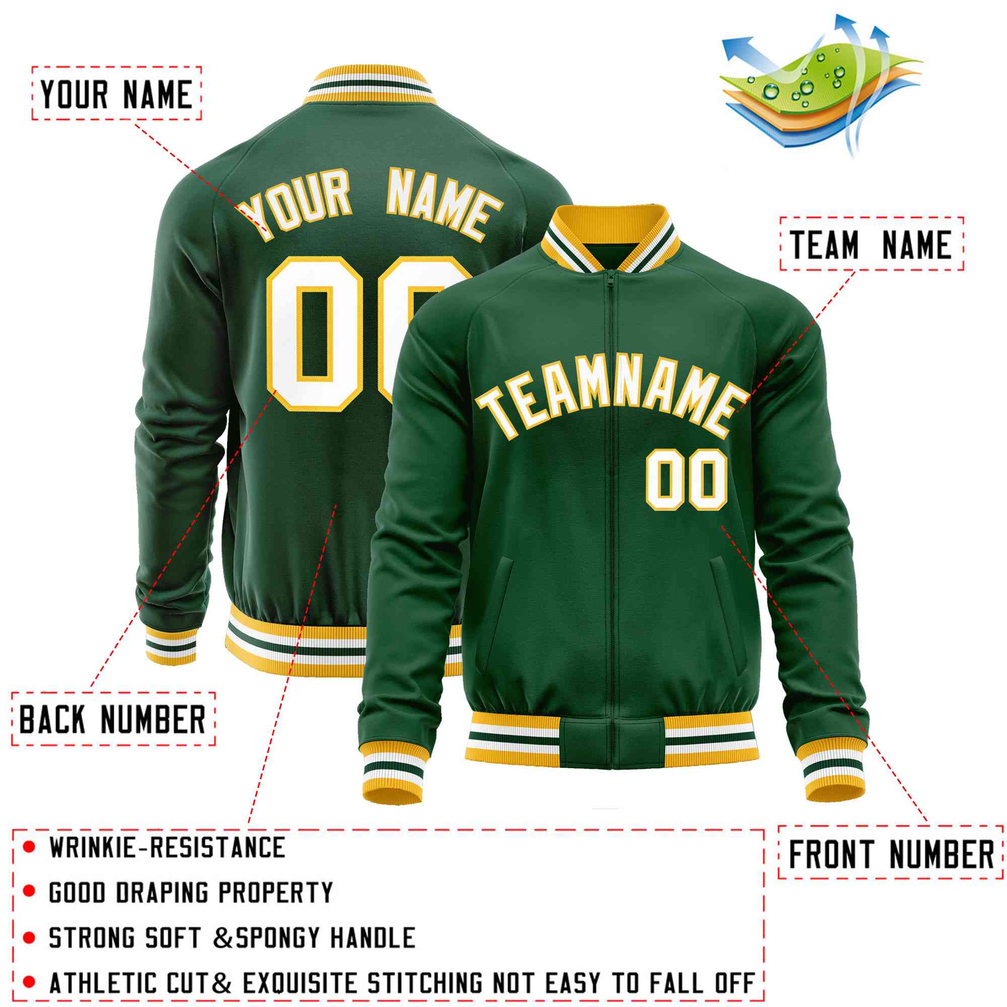 Custom Green White Classic Style Varsity Full-Zip Letterman Baseball Jacket